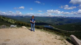 My sister looking down on Echo Lake from Mt. Evans Auto Road