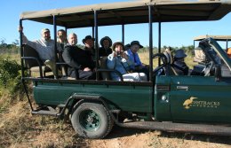 Half of our group in safari vehicle in Chobe National Park