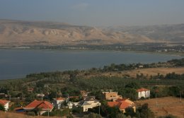 The Sea of Galilee looking toward the Golan Heights