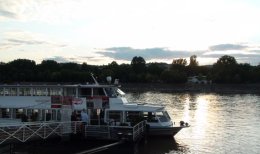 Boarding boat for our sunset dinner cruise on the Danube