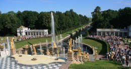 The Grand Cascade at Peterhof Palace in St. Petersburg, Russia
