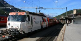 The Glacier Express train in St. Moritz, Switzerland