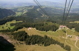 Aerial tramway ascending Mount Pilatus outside Lucerne, Switzerland