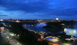 Evening view of Niagara Falls from Marriott Fallsview Hotel