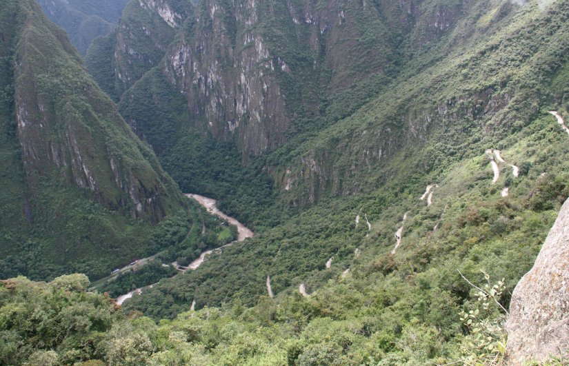 The series of switchback up the mountain to Machu Picchu