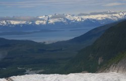 Looking down glacier into Auke Bay