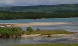 Plane landing on Naknek Lake