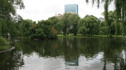 John Hancock Tower seen behind lake in Bostobn Common