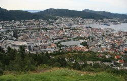 Bergen, Norway from the mountain of Flyen