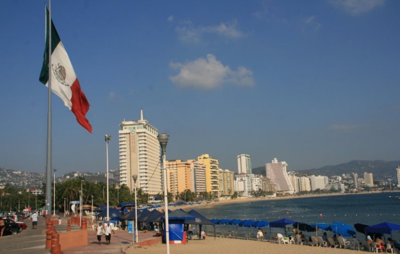 Giant Mexican flag on the beach in Acapulco