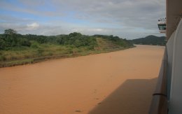 Sailing through the Culebra Cut in the Panama Canal