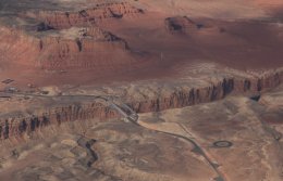 Navajo Bridge crossing Marble Canyon from the air